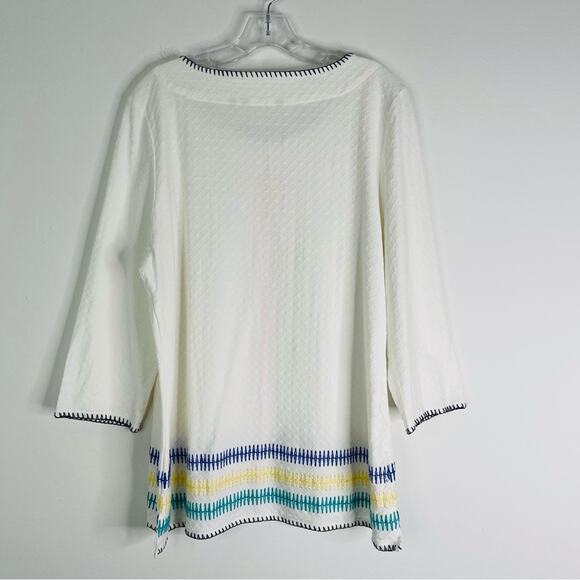 Soft Surroundings white blue embroidered coastal boho tunic top large - Picture 5 of 7